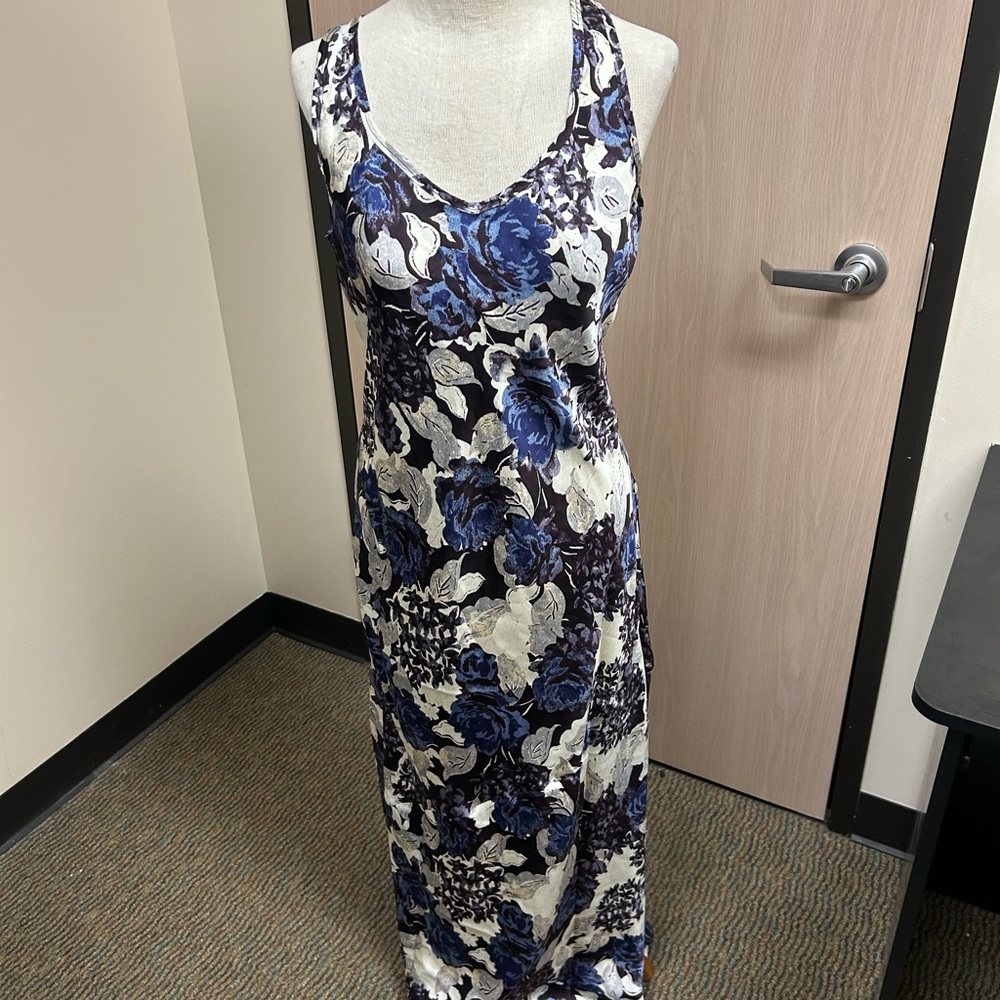 Free People Blue and Cream Floral Chemise